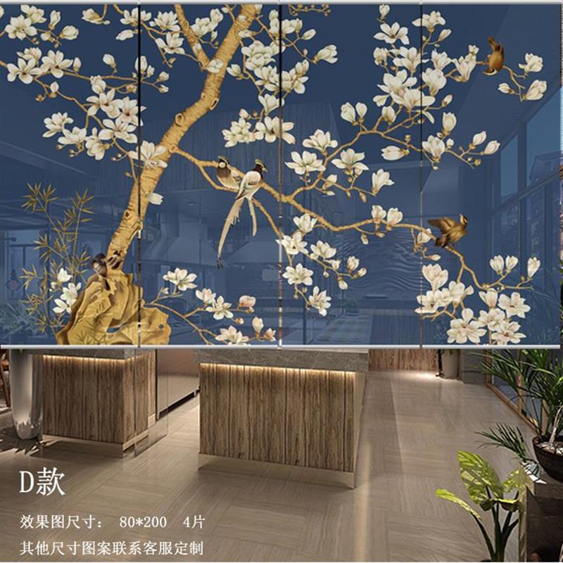 新中式窗帘卷帘升降客厅玄关隔断帘子中式花鸟帘挂帘遮挡装饰布帘