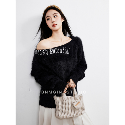 BNMGIN斜肩毛衣女秋冬高级感穿搭