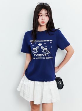 BNMGIN2026年夏季短袖T恤女像素印花正肩绝美巨好看的小上衣chic