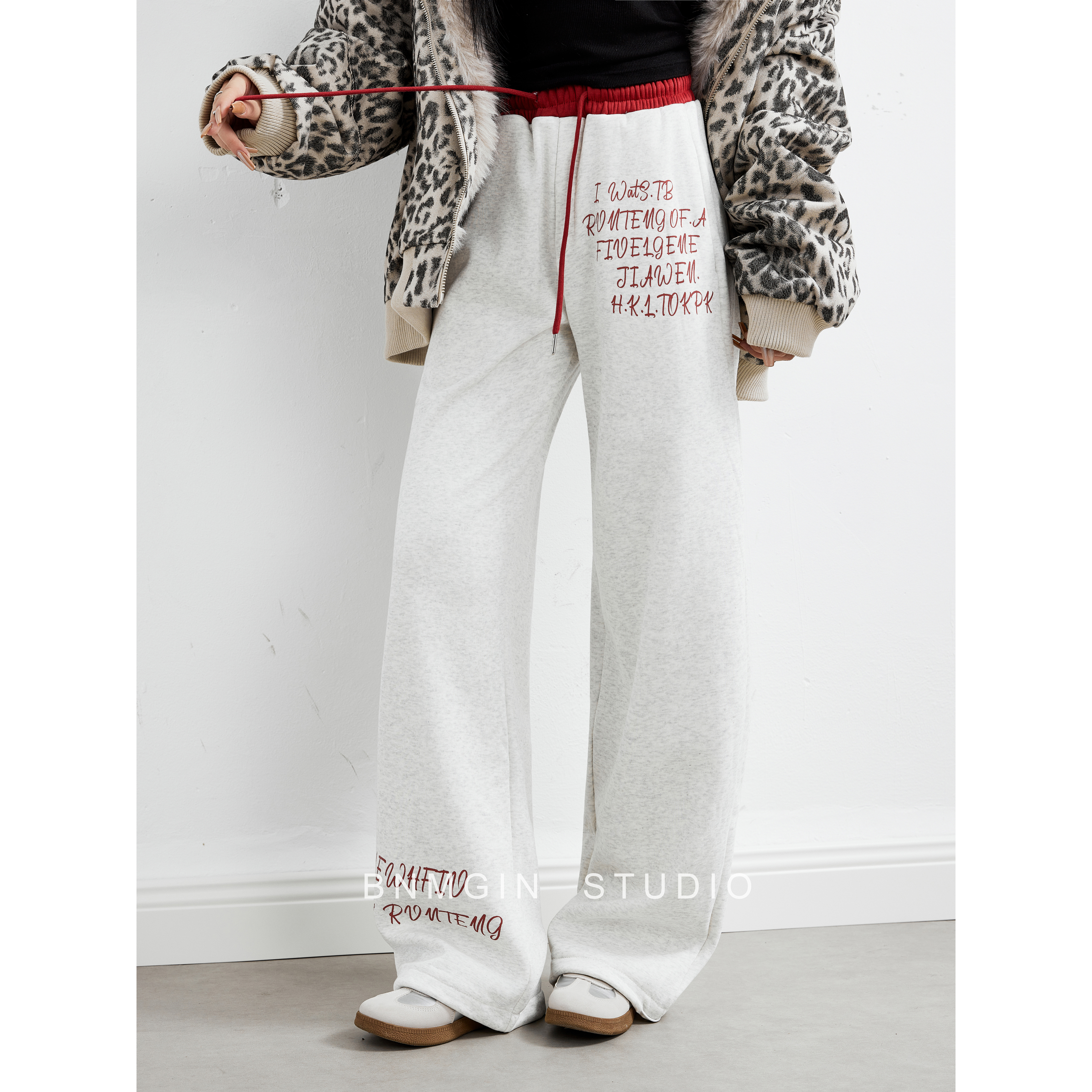 BNMGIN撞色字母印花冬季加绒裤子