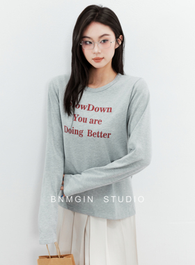 BNMGIN韩系简约穿搭长袖T恤女2026春季字母印花显瘦宽松罩衫上衣