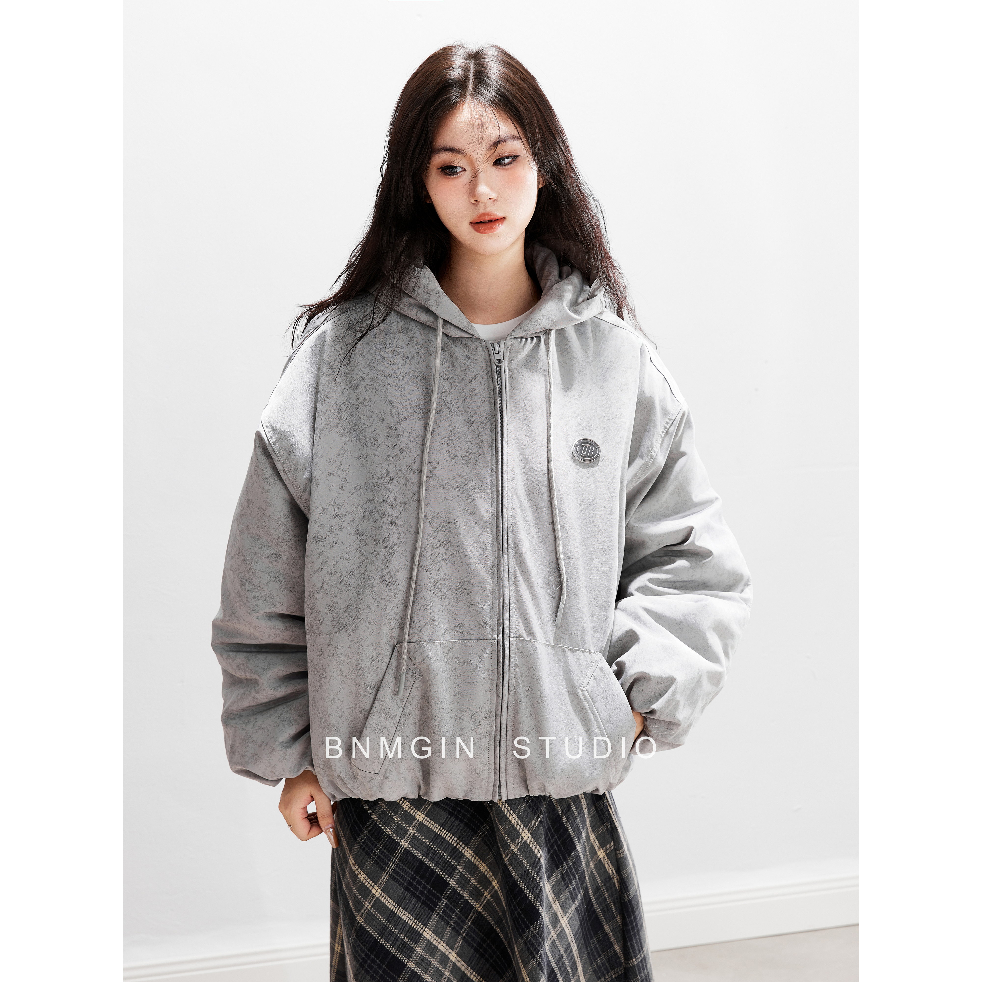 BNMGIN加厚夹棉连帽棉服女厚外套
