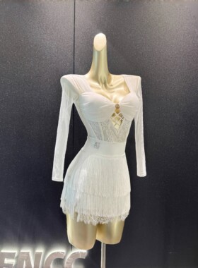 冬季川子同款成人拉丁舞服高级感白色蕾丝上衣流苏半裙舞蹈练功服