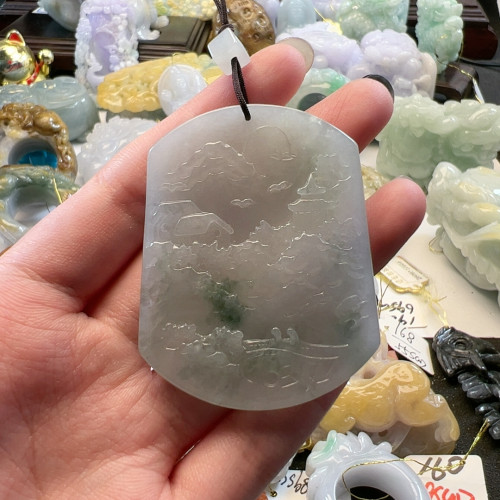送证书 天然翡翠缅料A货高冰山水牌