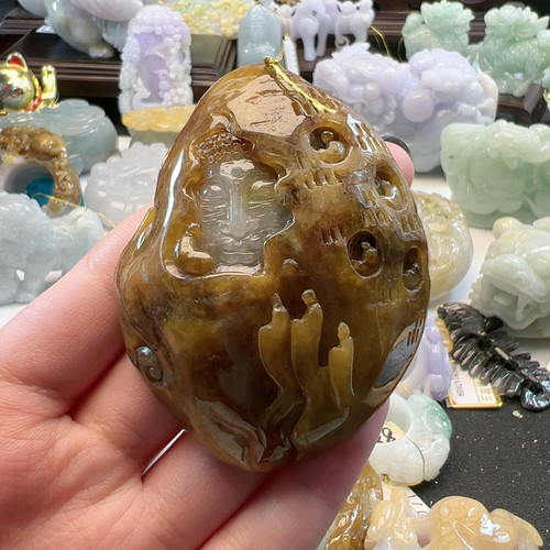 送证书 天然翡翠缅料A货黄皮如来挂件