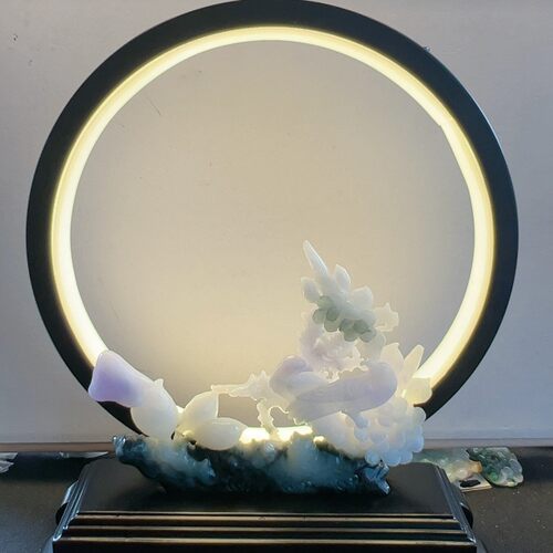 缅料A货翡翠 浅紫花鸟呈祥 送底托