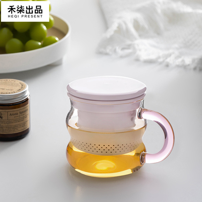 禾柒出品甜甜圈玻璃杯办公室水杯家用喝水泡茶杯茶水分离杯子茶杯