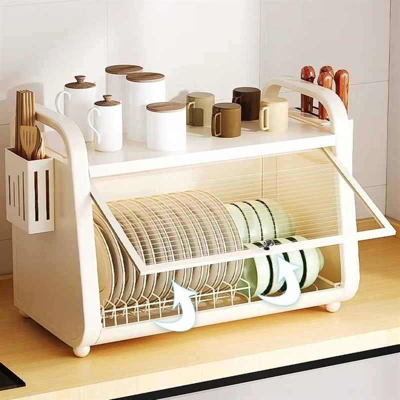 碗柜厨房碗碟置物架家用台面w多层放碗筷餐具收纳盒带盖沥水碗盘