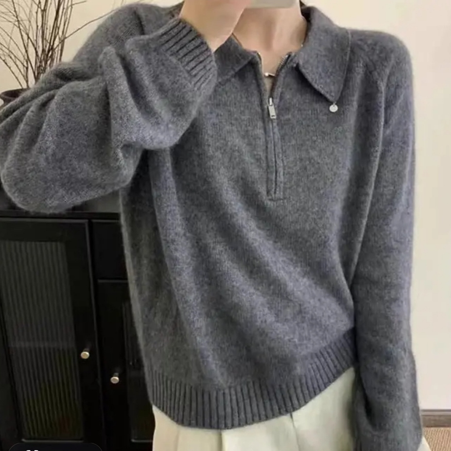 【半拉链毛衣】2025新款翻领纯色半拉链毛衣女针织衫设计感上衣潮