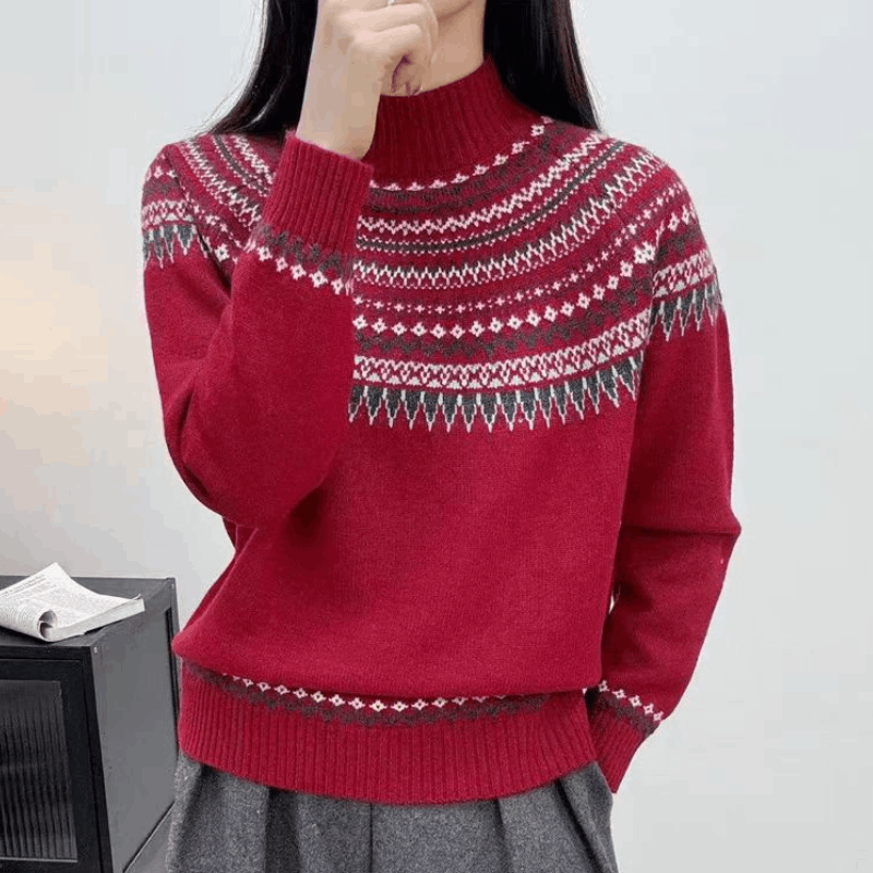 【凤尾花-红色】重工提花女士针织衫毛衣加厚减龄保暖秋冬百搭