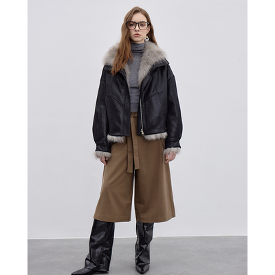 进口貉子毛皮草外套女短款麂皮绒两面穿机车夹克2025冬B2274