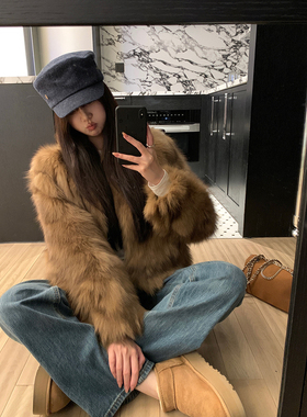 2025晕染霜色高档整皮狐狸毛皮草外套女短款毛毛冬季B2418