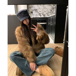 2025晕染霜色进口整皮狐狸毛皮草外套女短款 B2418 毛毛冬季