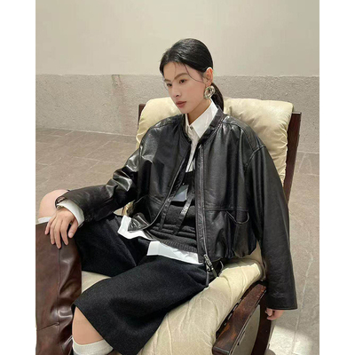 2026春季新款进口油蜡绵羊皮短款外套高级感小个子廓形夹克B2850