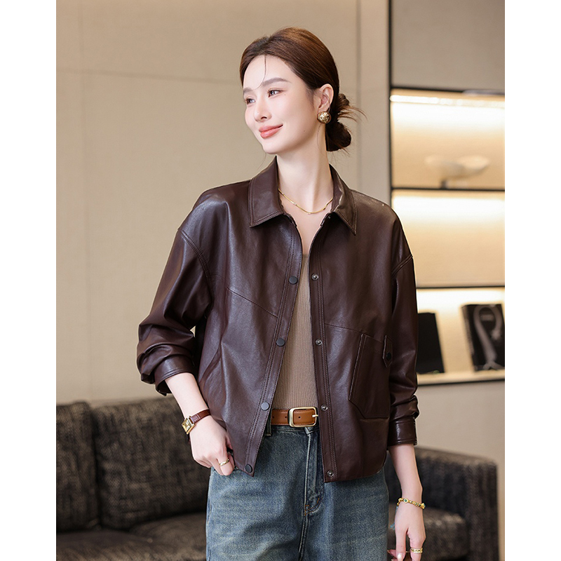 2025新款植鞣绵羊皮短款休闲夹克高端真皮皮衣外套女海宁B1693