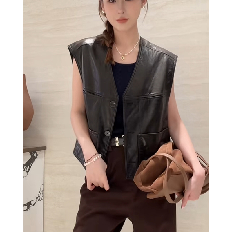 进口头层绵羊皮真皮皮马甲女2025超火新款女款外穿背心外套B1431
