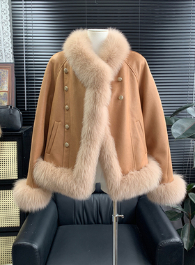 小个子年轻款狐狸毛皮草外套女短款鹅绒羽绒服机车B2094