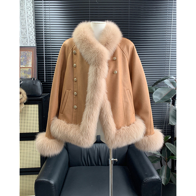 小个子年轻款狐狸毛皮草外套女短款鹅绒羽绒服机车B2094