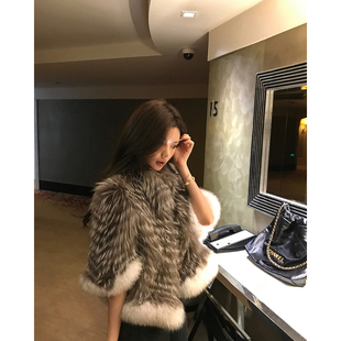 2025冬新披肩斗篷中袖银狐稀有狐狸毛车条皮草时尚外套女 B1978