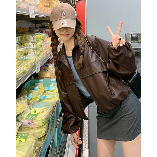 宽松绵羊皮皮衣短款外套女2026年春秋季新款高级感夹克上衣B2858