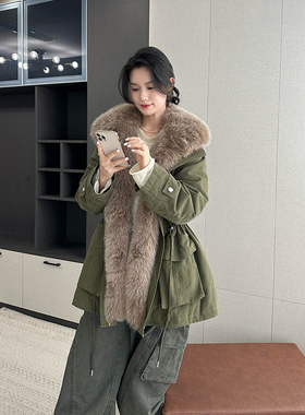 2025新爆秋冬毛领中长款外套派克服女高级感小众气质名媛款B2468