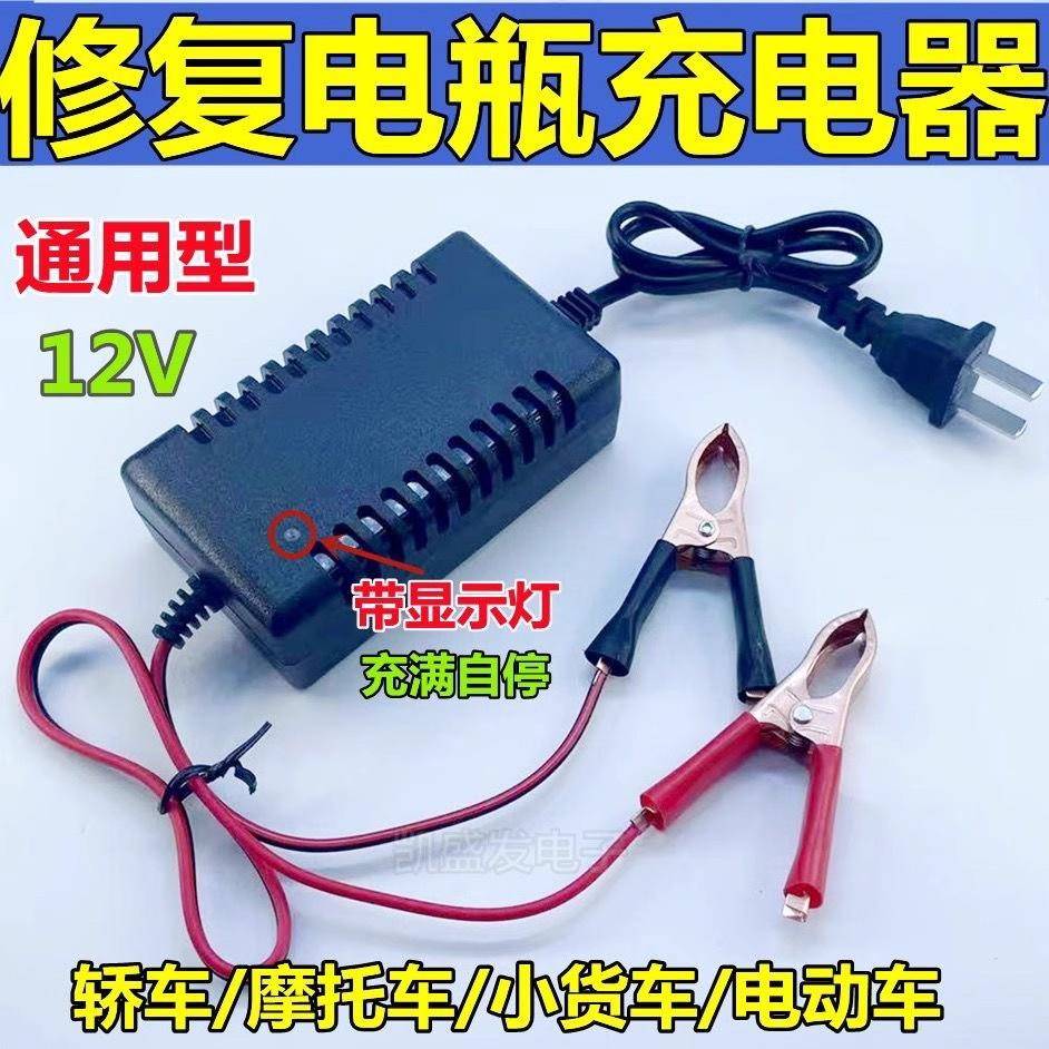 12V电池充电器12伏电动车单块铅酸电瓶充电器蓄电池智能修覆通用