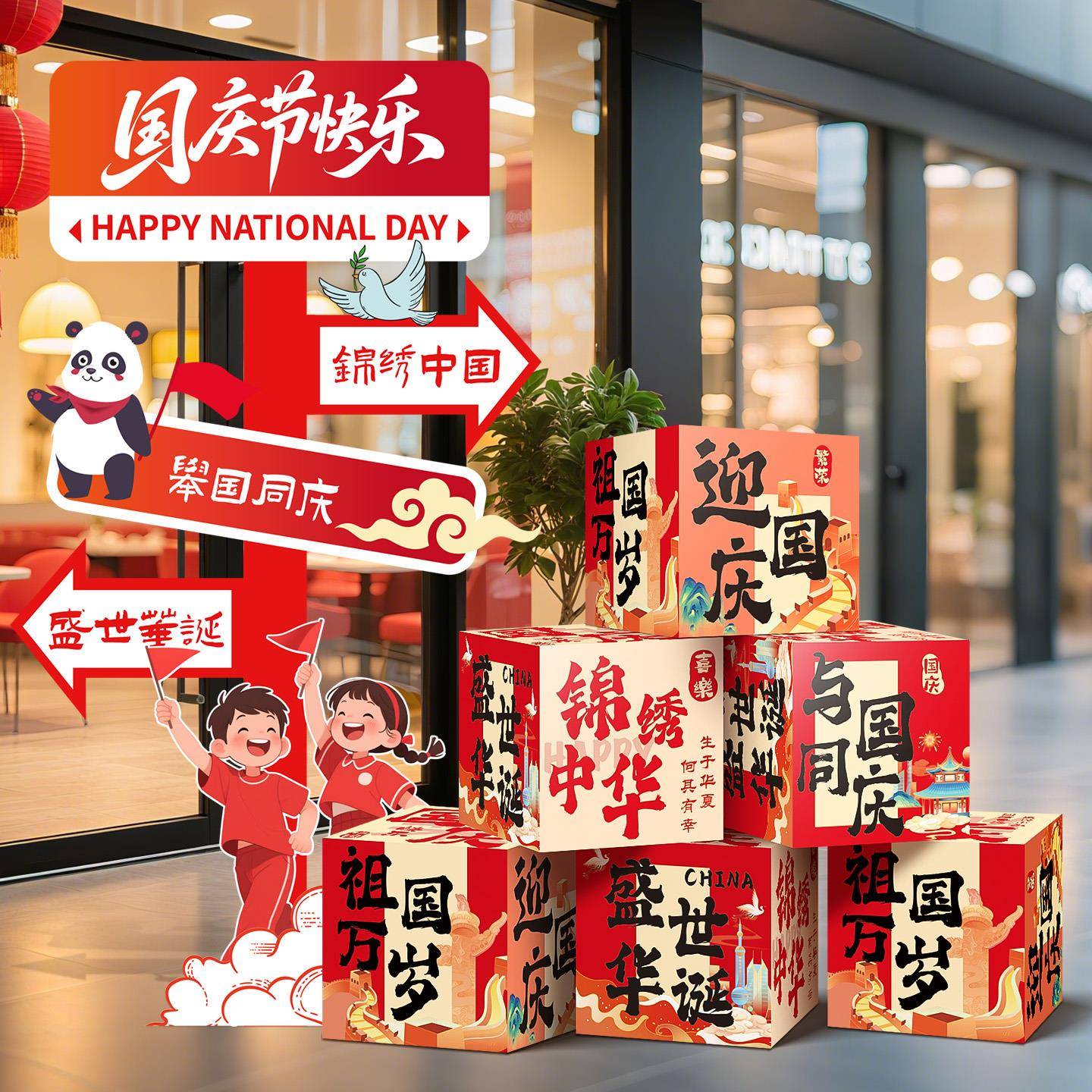 国庆节场景布置商场店铺主题活动氛围感装饰kt板摆件地堆盒子道具