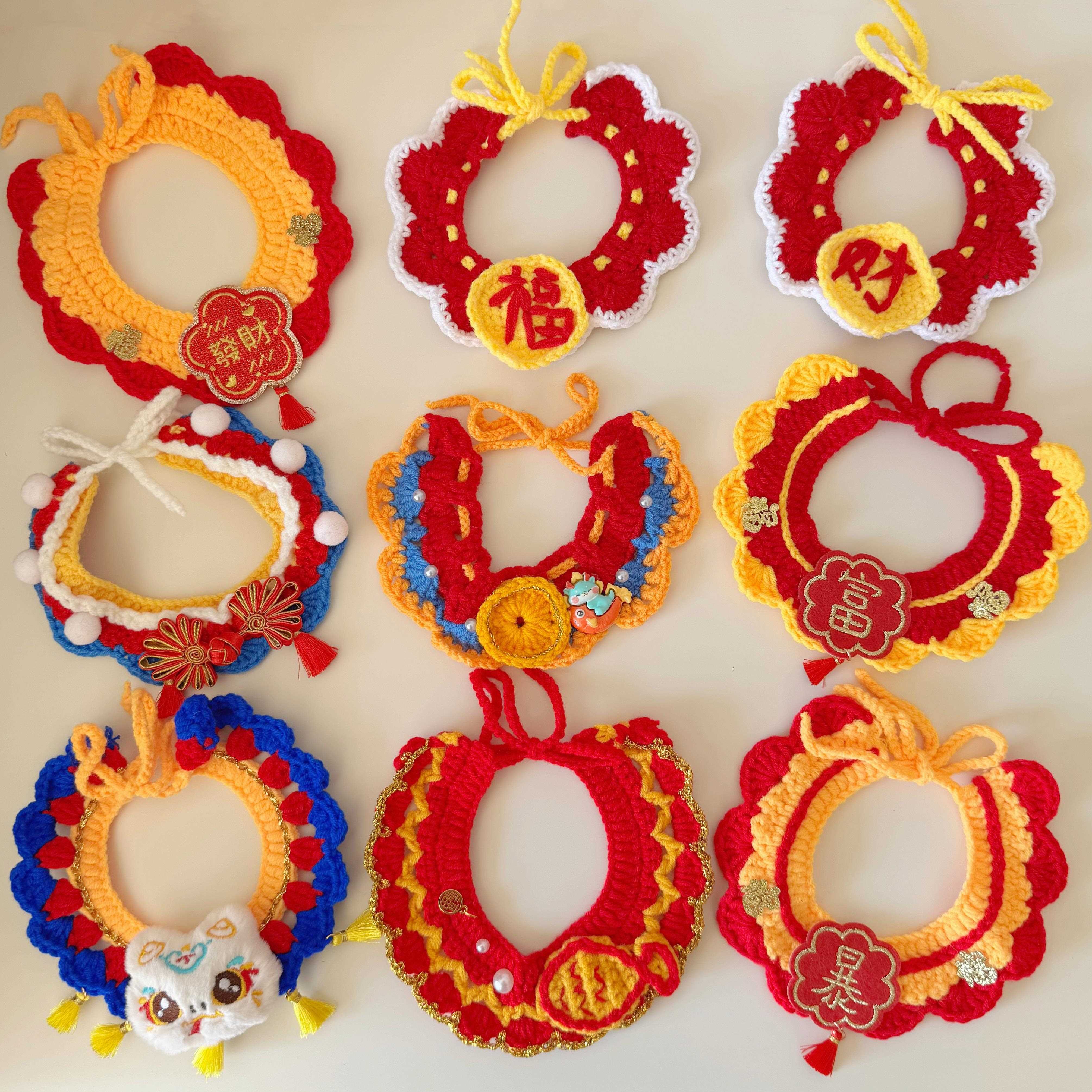 猫咪新年围脖项圈宠物狗狗围兜口水巾围巾春节布偶猫过年喜庆装饰