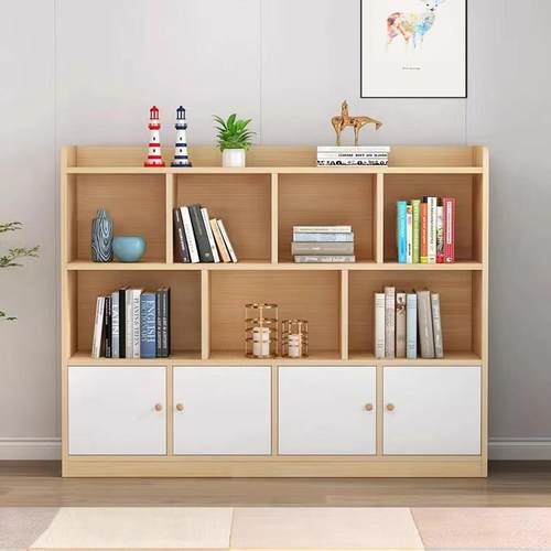 实木书架落地置物架学生教室储物书柜飘窗矮柜家用儿童收纳格子柜