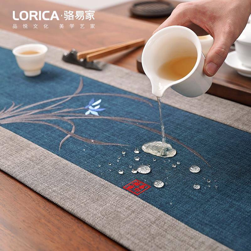 兰花刺绣防水茶席新中式茶桌垫布桌旗中式禅意茶台布艺长条茶桌布