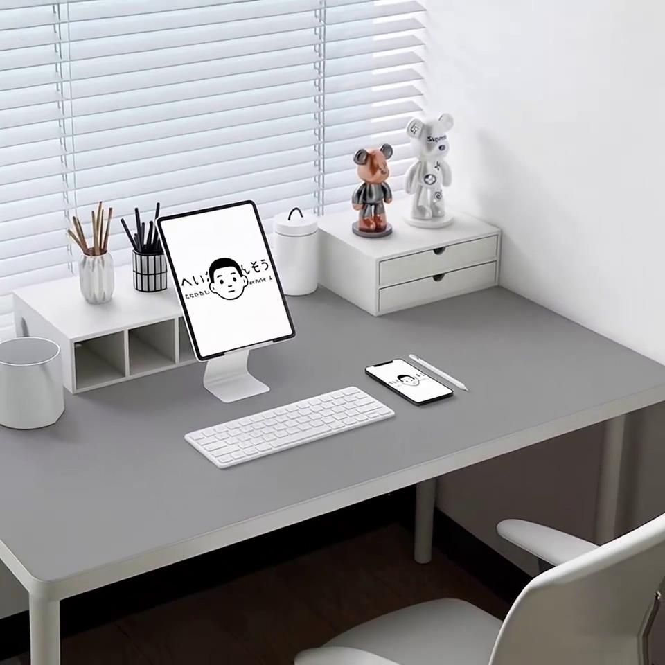 浅灰色皮革电脑桌垫桌布学生宿舍ins风高级书桌桌面垫子耐磨防水