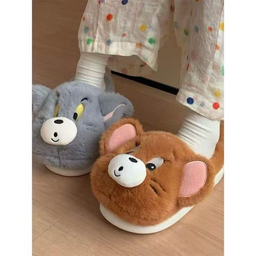 猫和老鼠毛绒可爱趣味防滑厚底毛毛居家男女情侣冬款保暖2025新款