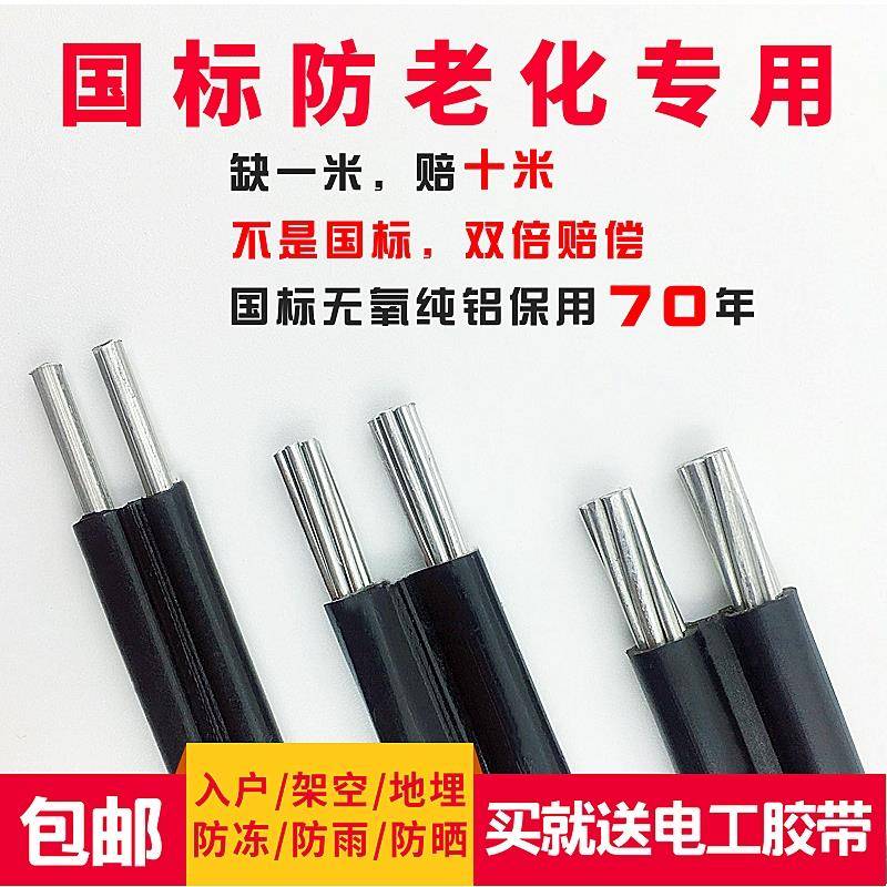 户外2芯铝芯电线 线4/6/10/16/25/35平方室外架空防老化电缆家用