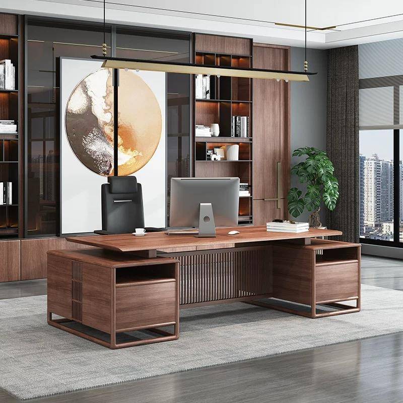 新中式北美黑胡桃木办公桌大气总裁桌宋式美学大班台书桌实木家具