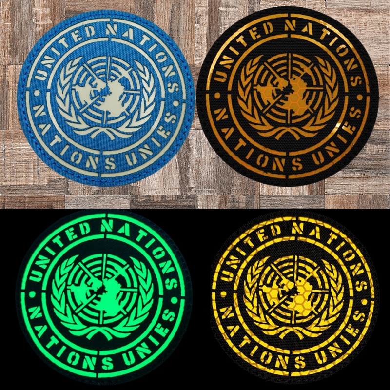 UN联合国维和徽章反光魔术贴圆形臂章夜光士气章战术马甲背包布贴