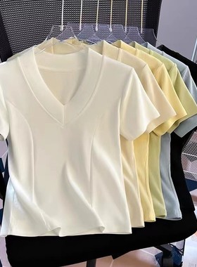 ZK-R-930米谷V领鱼骨短袖【实物以间为准】