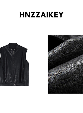 HNZZAIKEY 美式复古立领皮马甲背心女秋季无袖上衣N427C
