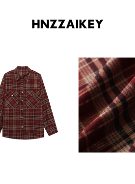 HNZZAIKEY 早秋新款美式复古感格纹撞色口袋休闲衬衫外套SN7792