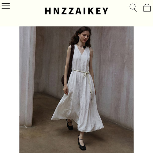 HNZZAIKEY 复古V领系带收腰背心裙女装夏季花苞连衣裙ECAN167