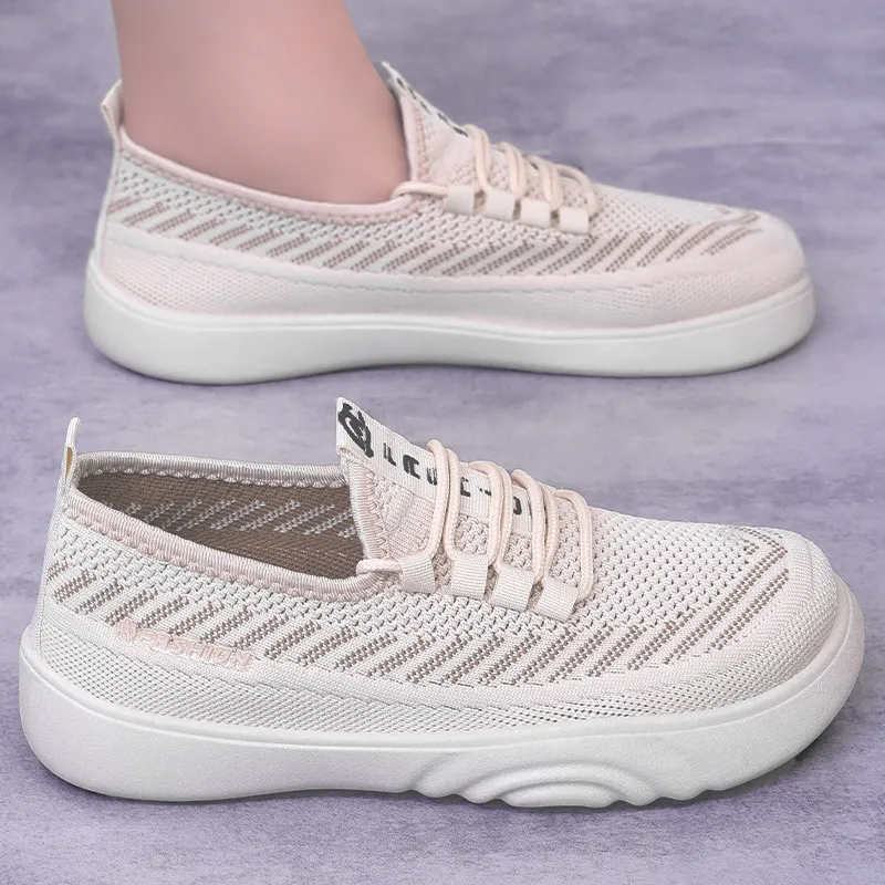 鞋子女鞋百搭春季新款飞织透气妈妈鞋女鞋软底不累脚舒适休闲鞋,女鞋,时尚芭蕾鞋,淘宝优惠券,粉丝福利购,淘宝优惠卷
