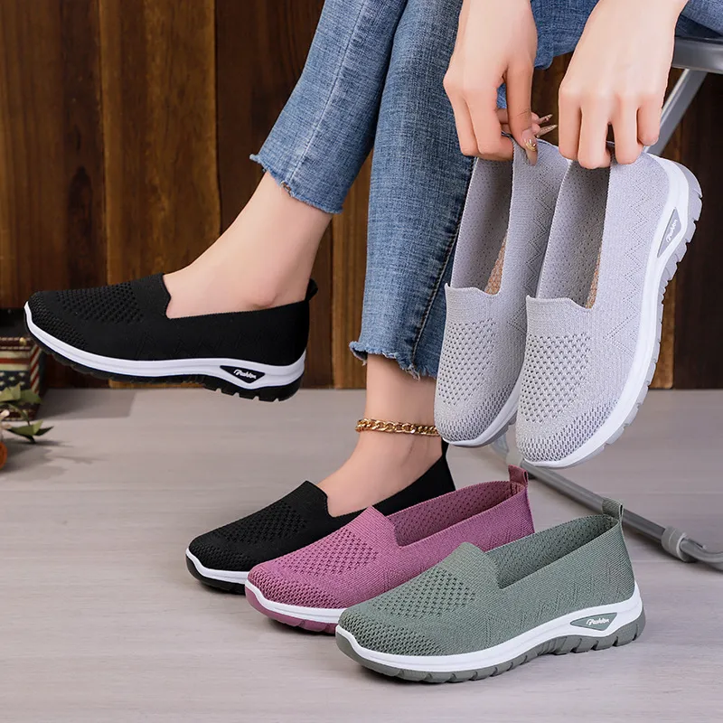 鞋子女大码休闲鞋网面透气女鞋一脚蹬轻便妈妈鞋软底百搭单鞋,女鞋,时尚芭蕾鞋,淘宝优惠券,粉丝福利购,淘宝优惠卷