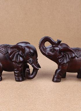 黑檀实木大象摆件一对木雕木头小象电视柜客厅家居装饰木质工艺品
