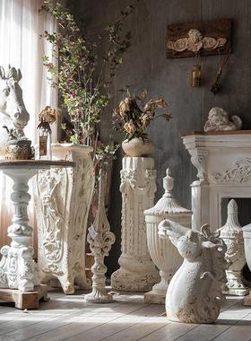 欧式复古壁炉石膏雕像罗马柱落地装饰品拍摄道具石膏柱雕塑大柱子
