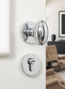 INDOORS中古风银色卧室门锁椭圆球形静音家用锁具房门卫生间把手