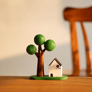 一棵树 生命力 绿树粉树木雕装饰品搭配可爱治愈木制品纯手工