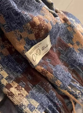 日本新款秋冬氛围感格纹流苏保暖围巾男女情侣加厚长款围脖礼物