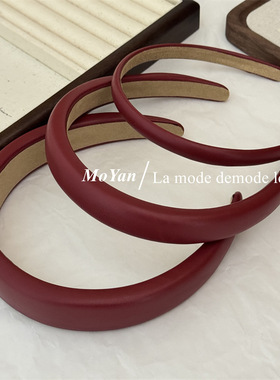 网红复古感气质红色皮质发箍韩版简约时髦高颅顶头箍外出发卡