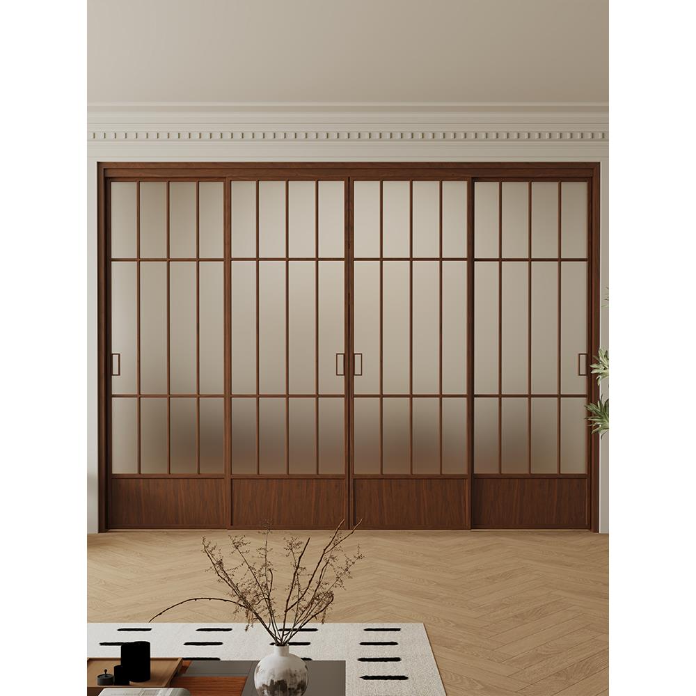 木以木作中古风极窄铝合金覆古老钢窗吊轨四扇推拉门厨房吊滑移门