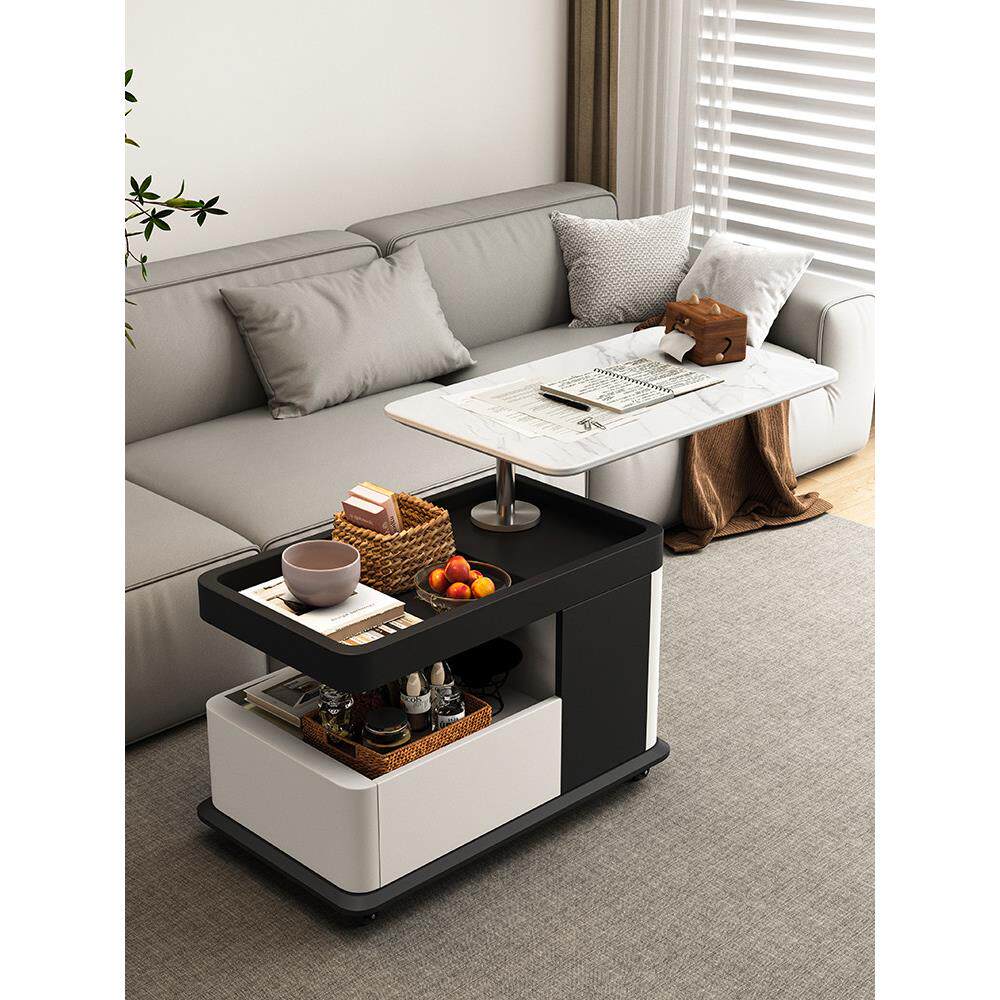 全实木可移动升降旋转推车茶几边几桌沙发边柜茶水柜岩板边几整装