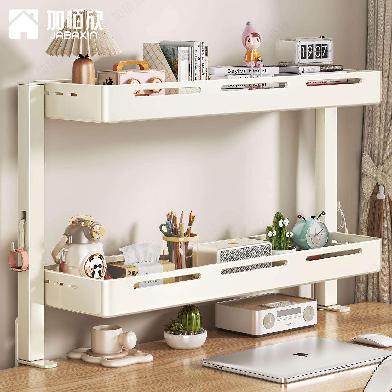 桌面置物架双层免打孔学生学习桌电脑桌夹式支架台面整理收纳层架